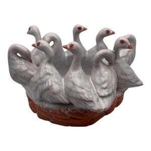 Vintage Ducks Gaggle Of Geese In A Ring Circle Ceramic Vase Planter